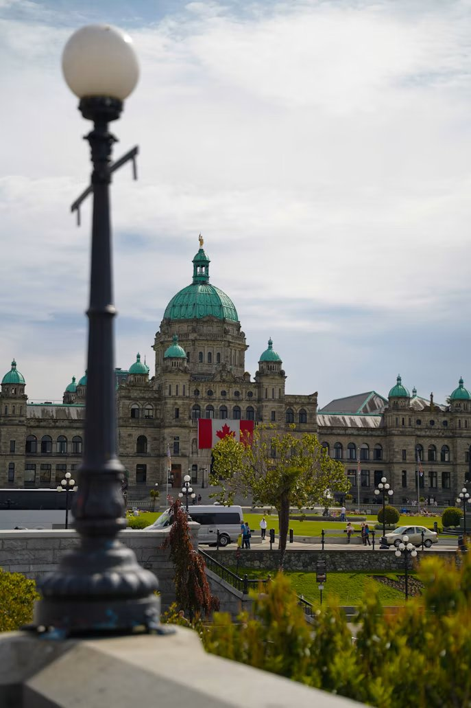 The B.C. Legislature flying the Canadian flag